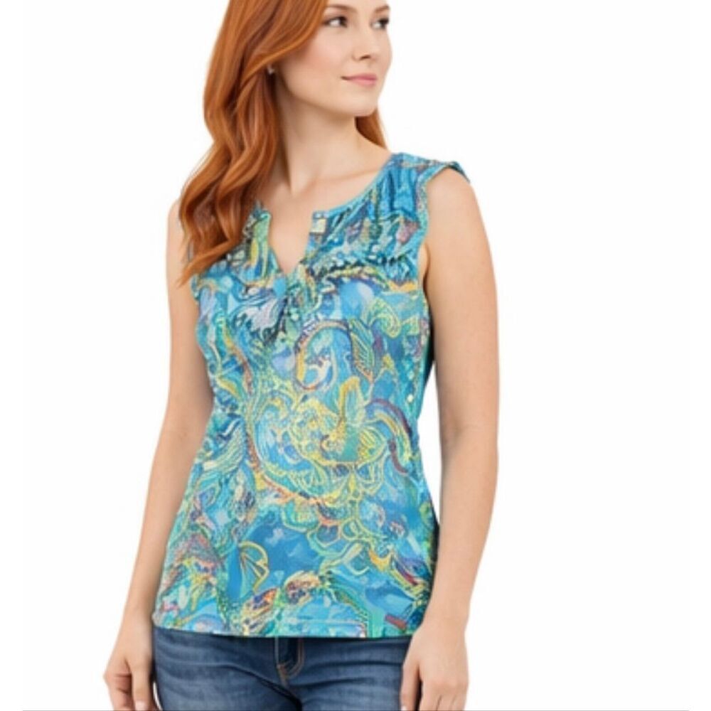 Lauren Ralph Lauren paisley ruffled neck tank size xs